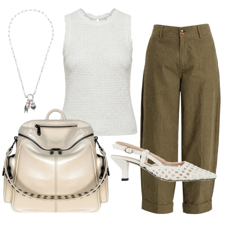 Outfit donna - Total look #2441523. Stile Casual per Tutti i giorni. Abbinamento con décolleté, pantaloni, zaini, ciondoli, canottiere.