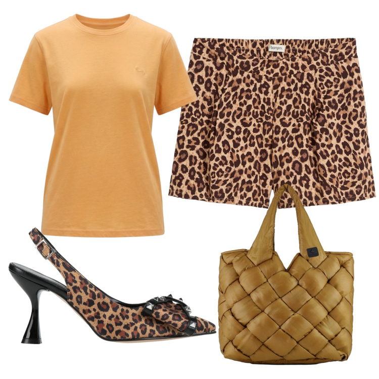 Outfit donna - Total look #2441535. Stile Etnico per Tutti i giorni. Abbinamento con décolleté, shorts, t-shirt, borse tote.