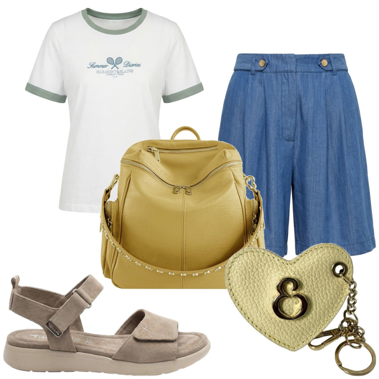 Outfit donna - Total look #2441541. Stile Basic per Tutti i giorni. Abbinamento con sandali, t-shirt, zaini, portachiavi, bermuda.