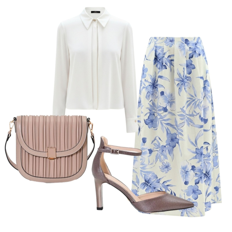 Outfit donna - Total look #2441543. Stile Bon Ton per Tutti i giorni. Abbinamento con camicie, gonne lunghe, borse a tracolla, décolleté.