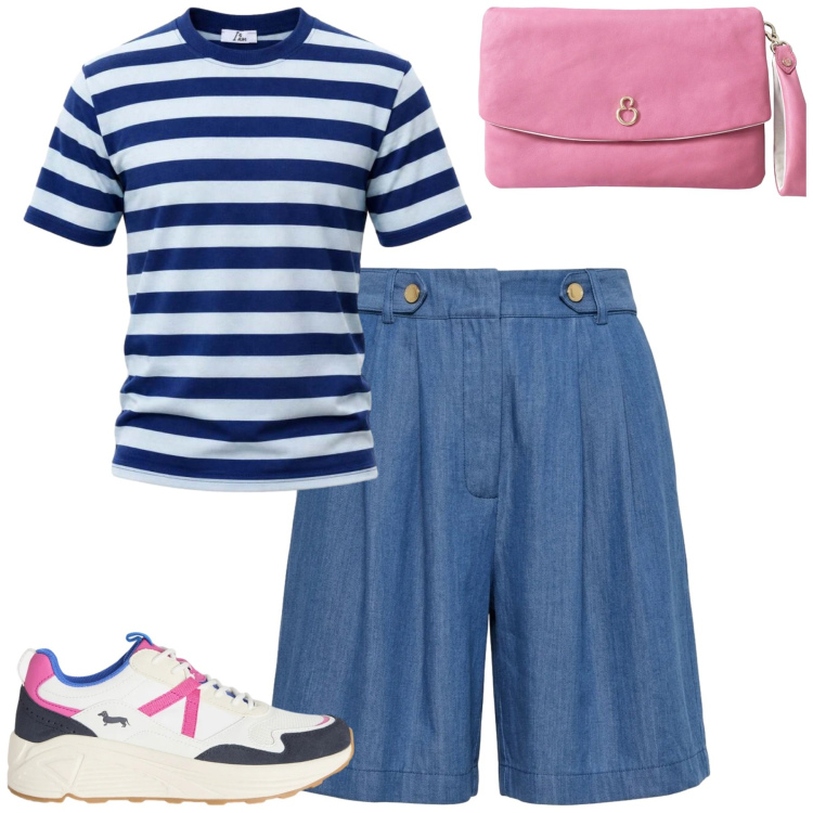 Outfit donna - Total look #2441545. Stile Casual chic per Tutti i giorni. Abbinamento con t-shirt, sneakers, pochette, bermuda.