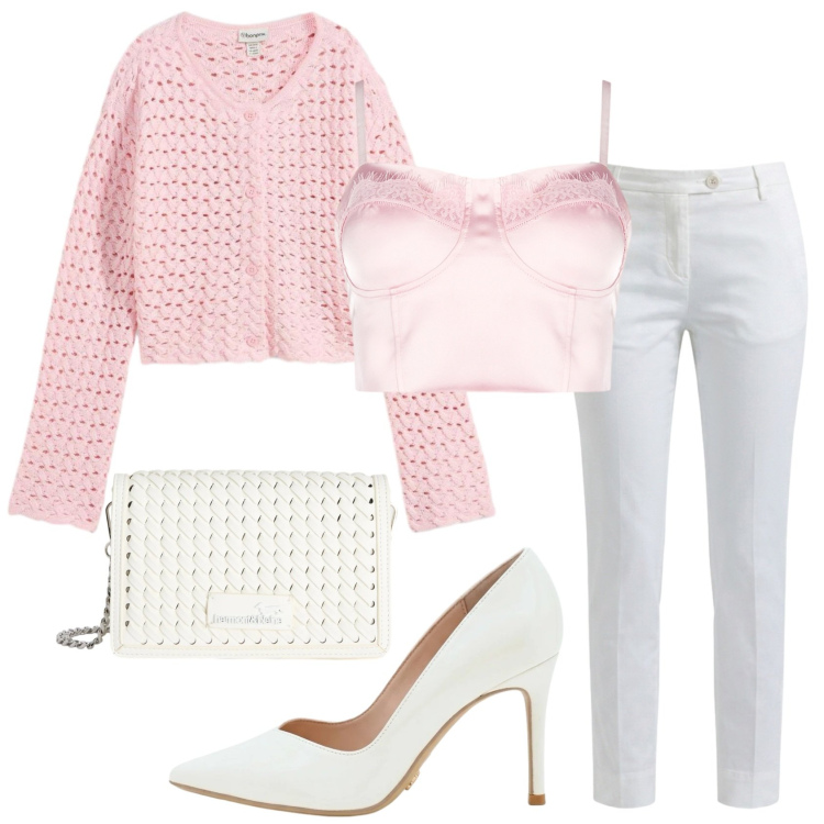 Outfit donna - Total look #2441546. Stile Bon Ton per Serata fuori. Abbinamento con cardigans, pantaloni, borse a tracolla, top, décolleté.