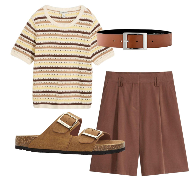 Outfit donna - Total look #2441548. Stile Casual per Tutti i giorni. Abbinamento con t-shirt, cinture, ciabatte, bermuda.