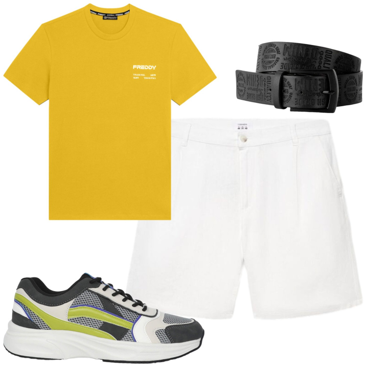 Outfit uomo - Total look #2441557. Stile Casual per Tutti i giorni. Abbinamento con cinture, pantaloni corti, sneakers, t-shirt.