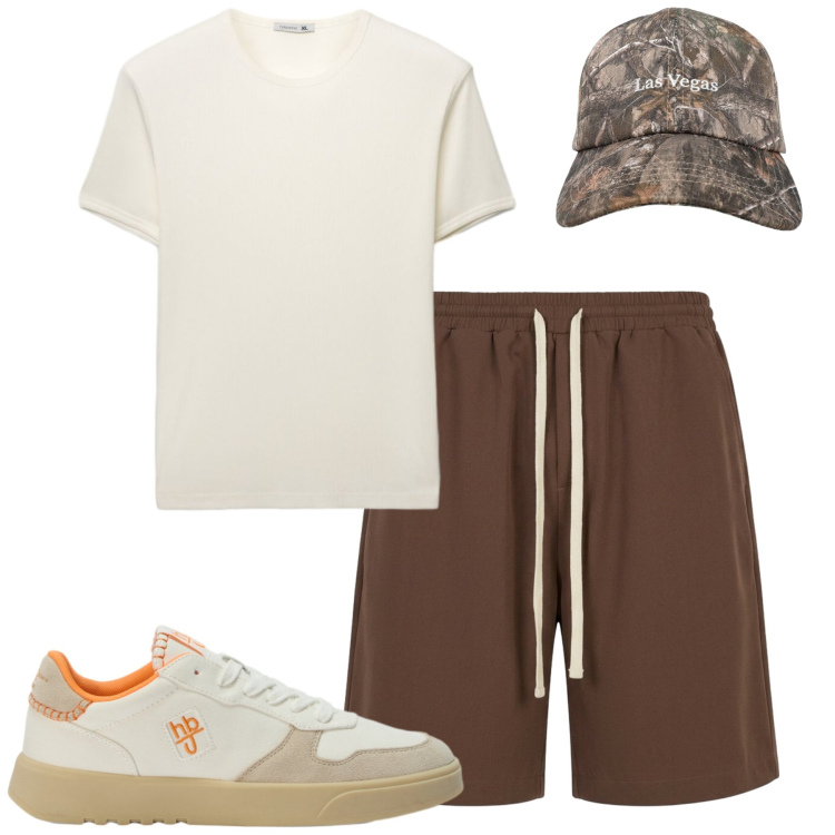 Outfit uomo - Total look #2441562. Stile Casual per Tutti i giorni. Abbinamento con sneakers, cappelli con visiera, t-shirt, pantaloni corti.