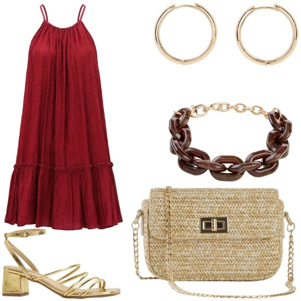 Outfit donna - Total look #2441569. Stile Casual chic per Serata fuori. Abbinamento con sandali col tacco, braccialetti, borse a tracolla, orecchini, vestiti corti.