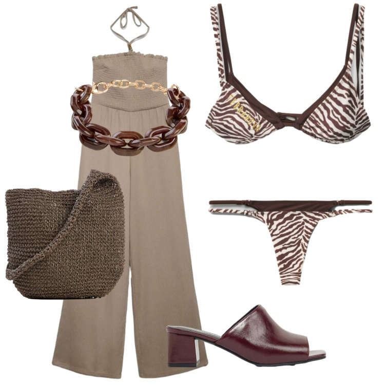 Outfit donna - Total look #2441572. Stile Etnico per Mare. Abbinamento con shopping bag, braccialetti, ciabatte, bikini, tute, bikini.