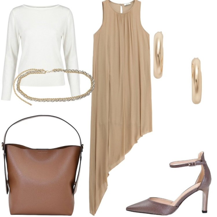 Outfit donna - Total look #2441574. Stile Casual chic per Serata fuori. Abbinamento con borse a mano, décolleté, maglieria, cinture, vestiti lunghi, orecchini.