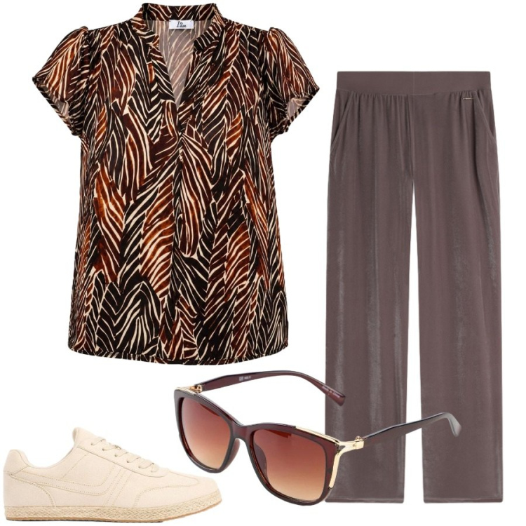 Outfit donna - Total look #2441577. Stile Casual chic per Ufficio. Abbinamento con sneakers, occhiali da sole, bluse, pantaloni.