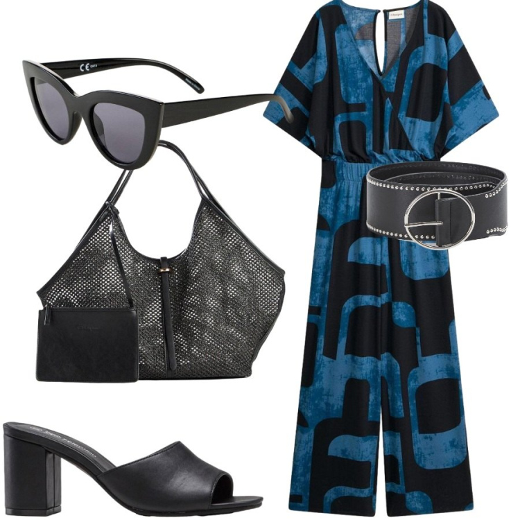 Outfit donna - Total look #2441583. Stile Chic per Serata fuori. Abbinamento con shopping bag, tute, occhiali da sole, sandali col tacco, cinture.