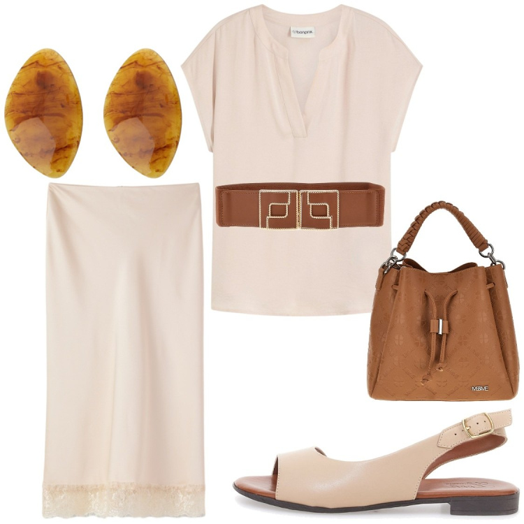 Outfit donna - Eventi al tramonto. Stile Chic per Serata fuori. Abbinamento con bluse, gonne longuette, cappotti, sandali in pelle, borse a tracolla, cinture.