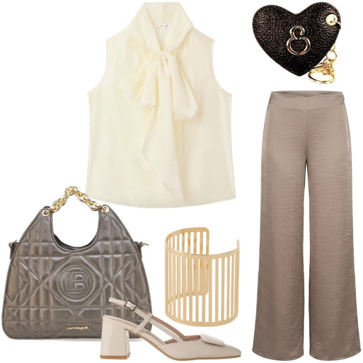 Outfit donna - Total look #2441592. Stile Glamour per Cerimonia. Abbinamento con bluse, décolleté, braccialetti, pantaloni a palazzo, portachiavi, borse a mano.