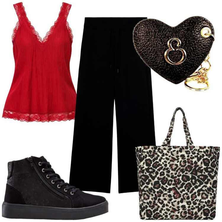Outfit donna - Total look #2441608. Stile Trendy per Tutti i giorni. Abbinamento con sneakers alte, canottiere, shopping bag, portachiavi, pantaloni.