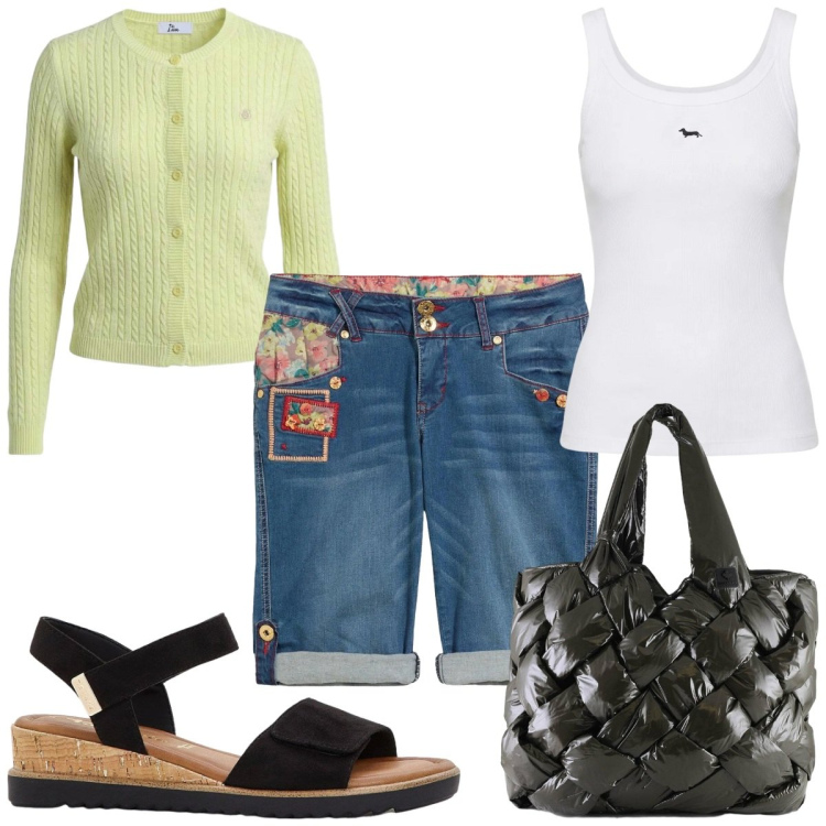 Outfit donna - Total look #2441609. Stile Trendy per Tutti i giorni. Abbinamento con bermuda, sandali, cardigans, canottiere, borse tote.