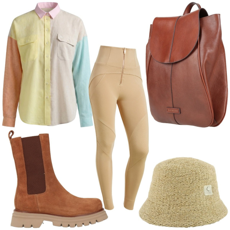 Outfit donna - Total look #2441610. Stile Trendy per Tutti i giorni. Abbinamento con stivaletti, zaini, camicie, pantaloni skinny, cappelli.