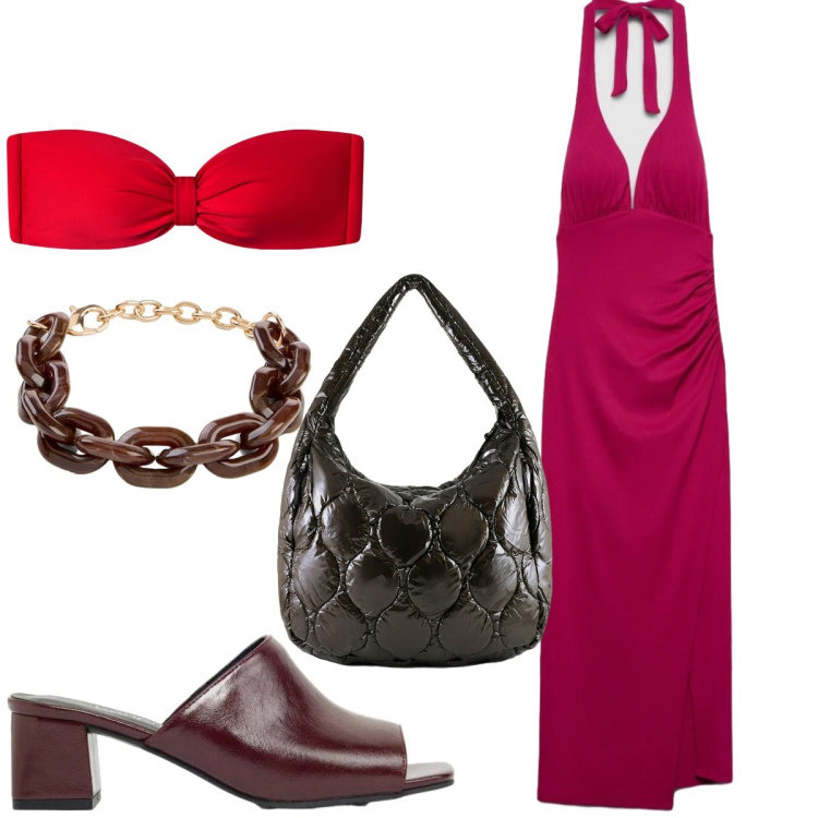 Outfit donna - Total look #2441612. Stile Trendy per Mare. Abbinamento con braccialetti, ciabatte, vestiti midi/longuette, bikini, borse tote.