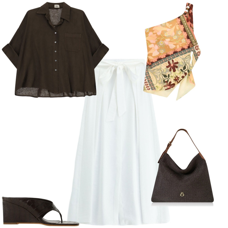 Outfit donna - Casual Chic serata evento. Stile Casual chic per Serata fuori. Abbinamento con borse a spalla, sandali, top, camicie, gonne lunghe.