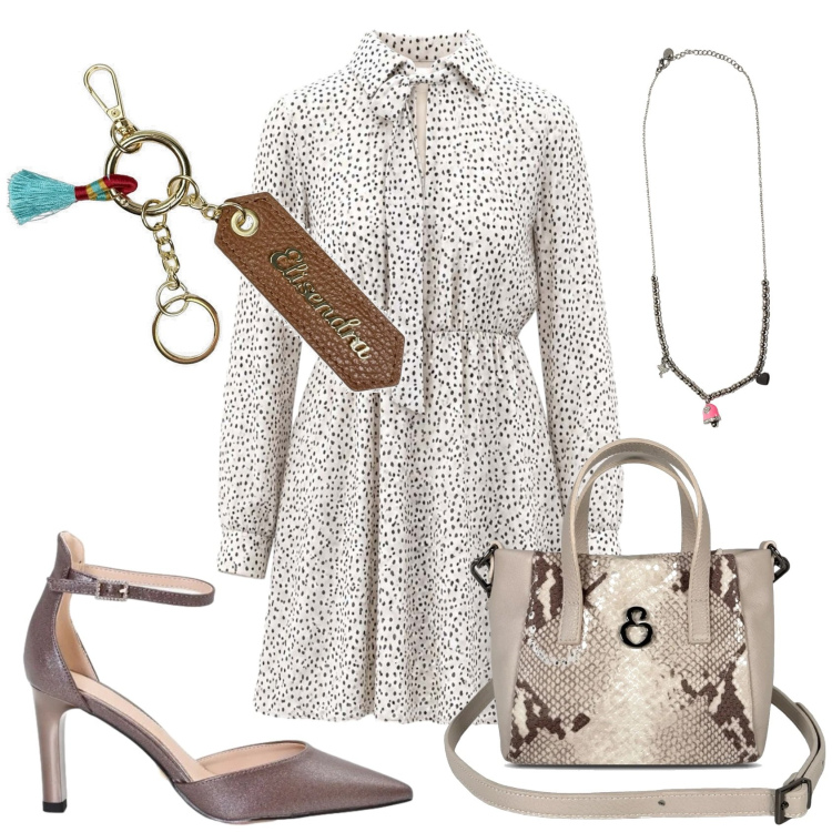 Outfit donna - Total look #2441623. Stile Bon Ton per Ufficio. Abbinamento con vestiti corti, borse a mano, portachiavi, ciondoli, décolleté.