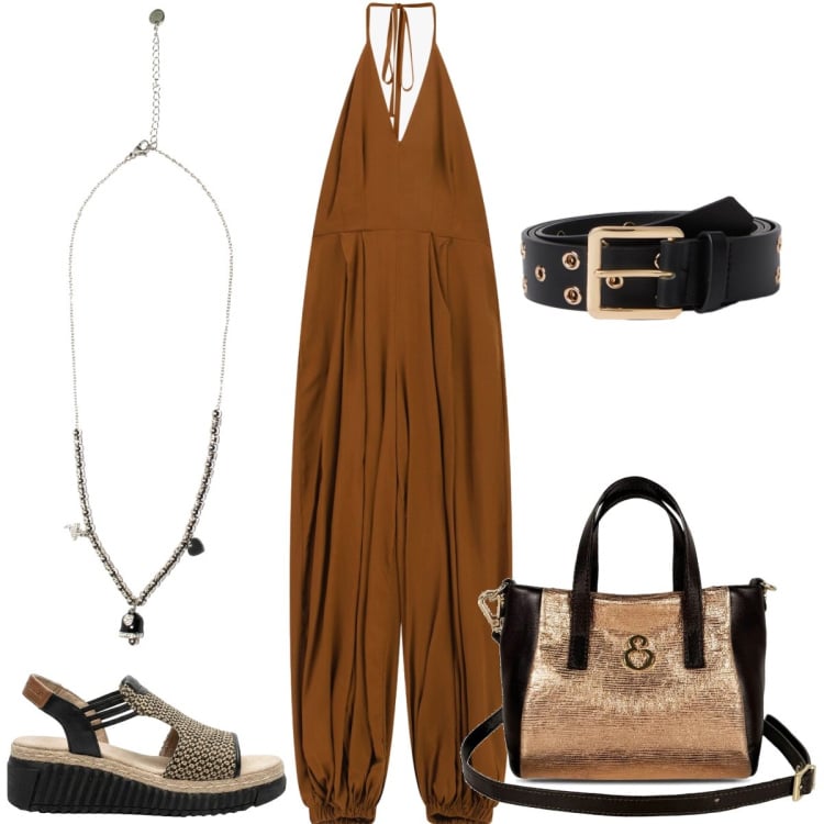 Outfit donna - Total look #2441701. Stile Boho per Tutti i giorni. Abbinamento con sandali, borse a mano, ciondoli, cinture, tute.