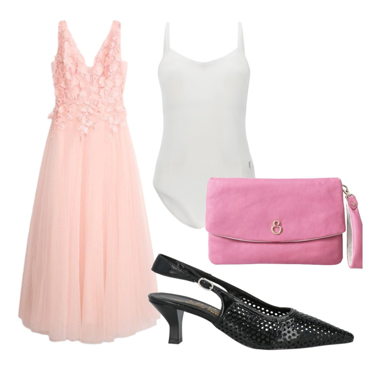 Outfit donna - Battesimo in estate. Stile Chic per Cerimonia. Abbinamento con décolleté, vestiti lunghi, pochette, body.