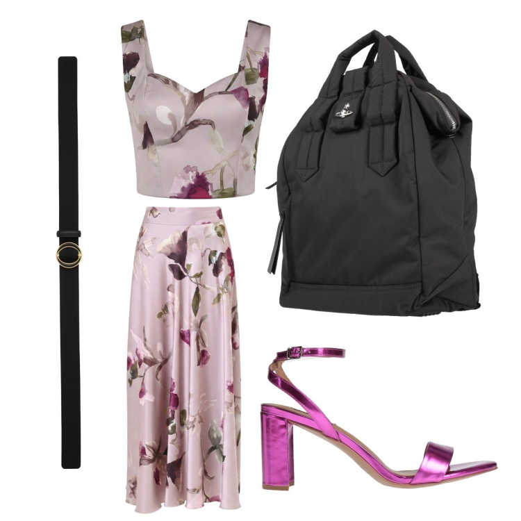Outfit donna - Evento informale. Stile Casual chic per Cerimonia. Abbinamento con zaini, sandali in pelle, cinture, top, gonne lunghe.