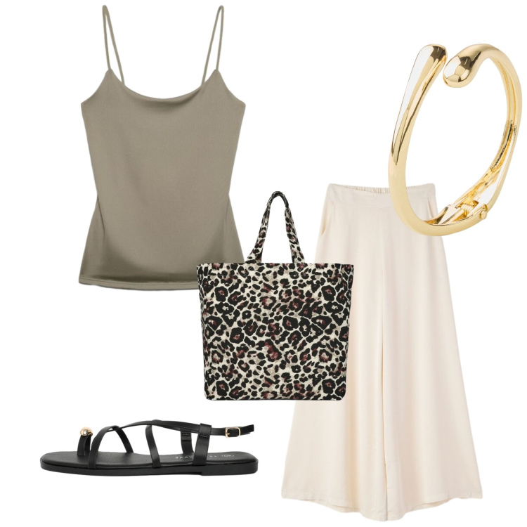 Outfit donna - Total look #2441830. Stile Basic per Tutti i giorni. Abbinamento con braccialetti, shopping bag, pantaloni, sandali, canottiere.
