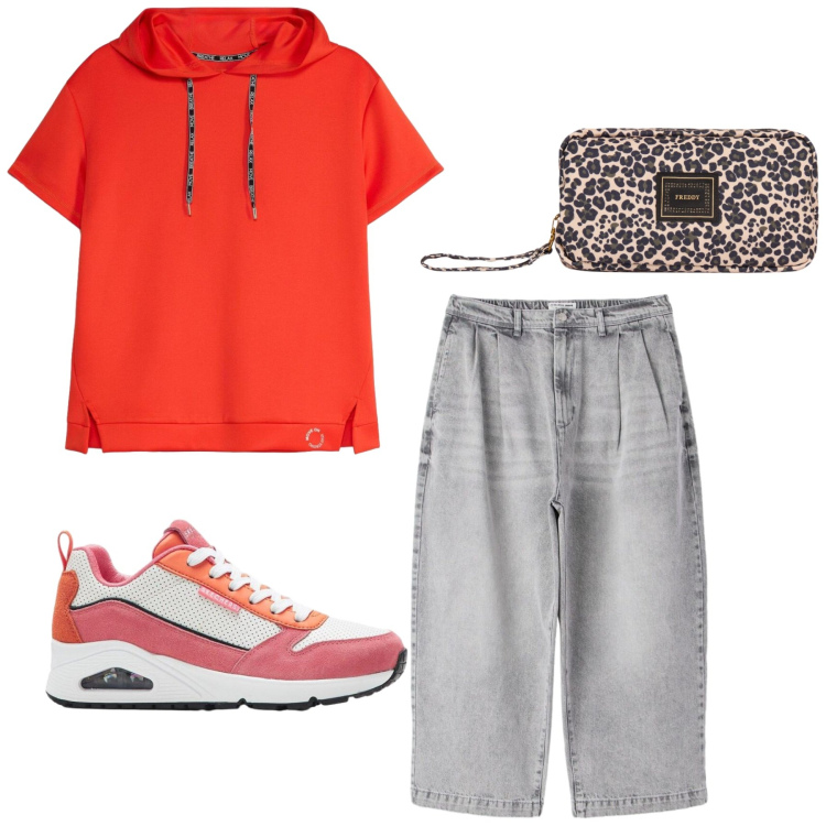 Outfit donna - Total look #2441837. Stile Basic per Tutti i giorni. Abbinamento con felpe con cappuccio, sneakers, jeans, valigie.