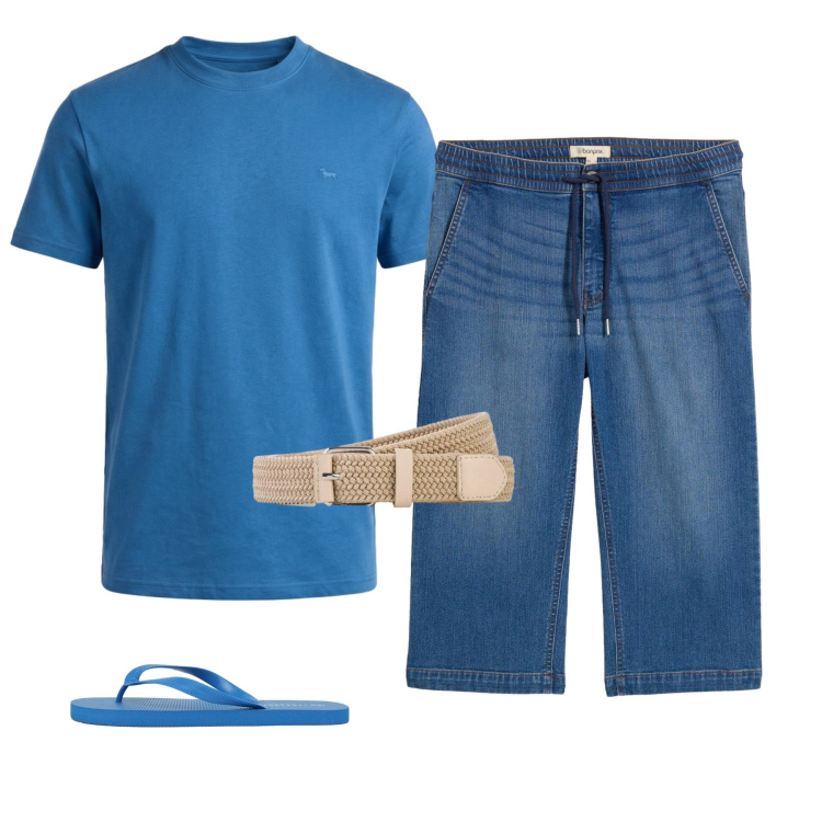 Outfit uomo - Total look #2441844. Stile Urban per Mare. Abbinamento con cinture, jeans, t-shirt, sandali.