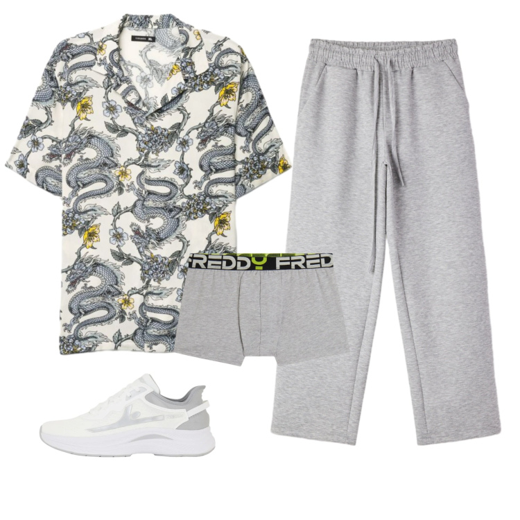 Outfit uomo - Total look #2441848. Stile Casual per Tutti i giorni. Abbinamento con camicie a manica corta, pantaloni, boxer, sneakers.