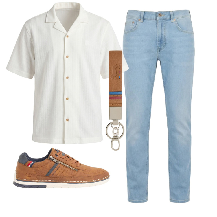 Outfit uomo - Total look #2441851. Stile Business/Elegante per Ufficio. Abbinamento con sneakers, jeans, portachiavi, camicie a manica corta.
