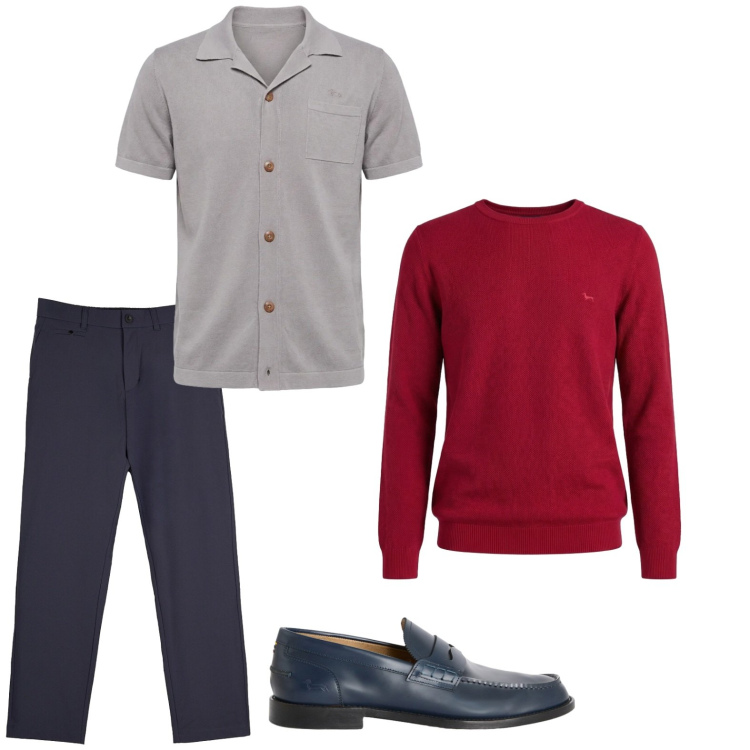 Outfit uomo - Total look #2441852. Stile Casual per Tutti i giorni. Abbinamento con pullovers, camicie a manica corta, scarpe stringate, pantaloni chino.