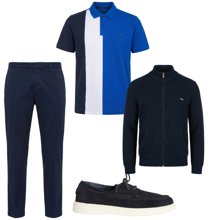 Outfit uomo - Total look #2441853. Stile Trendy per Ufficio. Abbinamento con scarpe stringate, pantaloni chino, polo, cardigans.