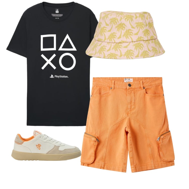 Outfit uomo - Total look #2441857. Stile Casual per Tutti i giorni. Abbinamento con sneakers, cappelli con visiera, pantaloni corti, t-shirt.