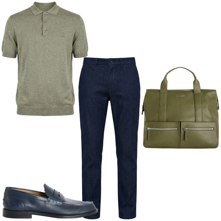 Outfit uomo - Total look #2441858. Stile Urban per Ufficio. Abbinamento con pantaloni chino, borse sportive, polo, scarpe stringate.