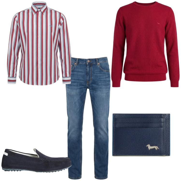 Outfit uomo - Total look #2441860. Stile Casual per Ufficio. Abbinamento con scarpe stringate, portafogli, jeans, pullovers, camicie.