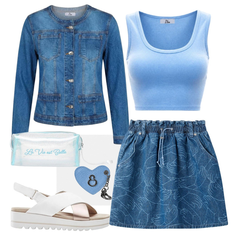 Outfit donna - Jeans. Stile Casual per Tutti i giorni. Abbinamento con sandali, blazer, canottiere, portachiavi, minigonne, valigie.