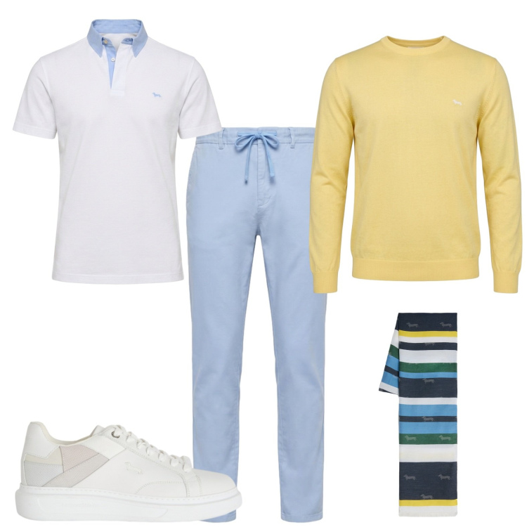 Outfit uomo - Total look #2441866. Stile Business/Elegante per Cerimonia. Abbinamento con pantaloni, sciarpe, sneakers, pullovers, polo.