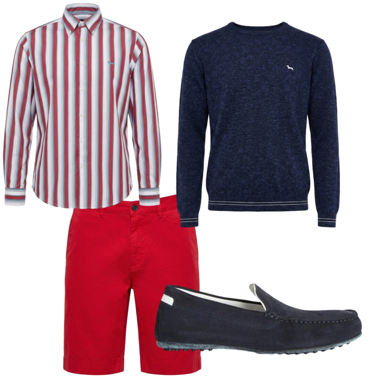 Outfit uomo - Total look #2441867. Stile Trendy per Tutti i giorni. Abbinamento con scarpe stringate, pullovers, bermuda, camicie.