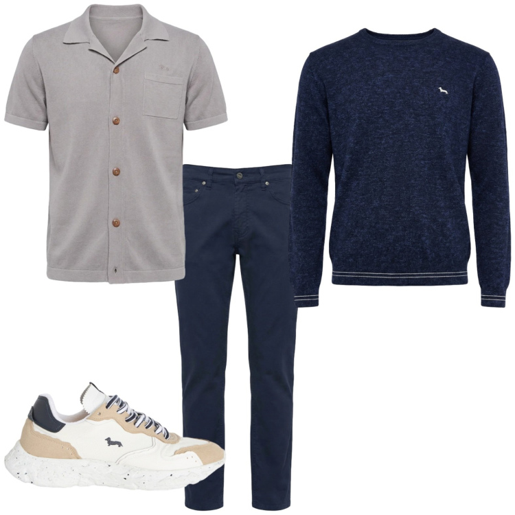 Outfit uomo - Total look #2441868. Stile Casual per Ufficio. Abbinamento con sneakers, pullovers, pantaloni, camicie a manica corta.