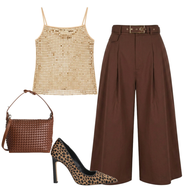Outfit donna - Total look #2441870. Stile Glamour per Serata fuori. Abbinamento con décolleté, borse a spalla, pantaloni capri, top.