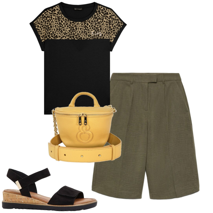 Outfit donna - Total look #2441871. Stile Casual per Tutti i giorni. Abbinamento con sandali, borse a tracolla, bermuda, t-shirt.