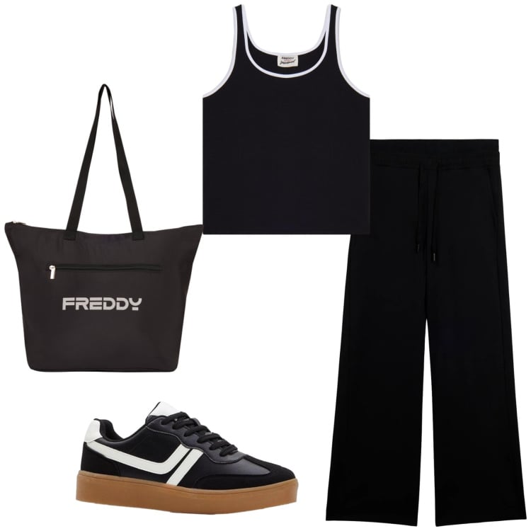 Outfit donna - Total look #2441873. Stile Urban per Sport. Abbinamento con sneakers, pantaloni, canottiere, shopping bag.