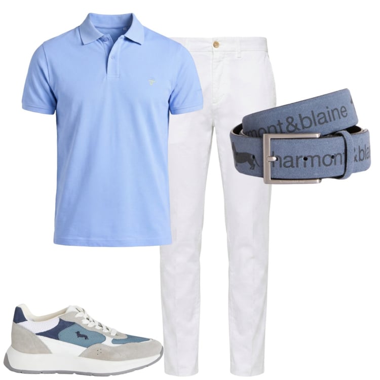 Outfit uomo - Luglio. Stile Casual per Tutti i giorni. Abbinamento con sneakers, cinture, polo, pantaloni chino.