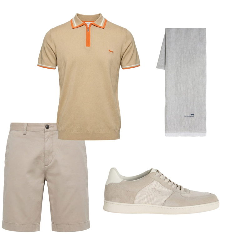 Outfit uomo - Total look #2441879. Stile Trendy per Ufficio. Abbinamento con sciarpe, sneakers, polo, bermuda.