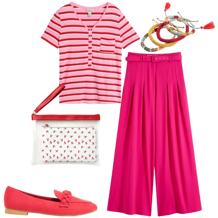 Outfit donna - Total look #2441883. Stile Casual per Tutti i giorni. Abbinamento con pantaloni, mocassini, braccialetti, t-shirt, pochette.