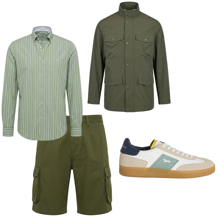 Outfit uomo - Total look #2441886. Stile Trendy per Sport. Abbinamento con sneakers, bermuda, camicie, giacche.