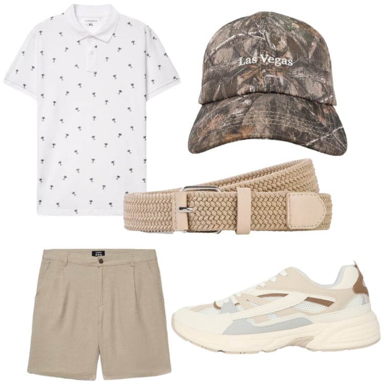 Outfit uomo - Total look #2441900. Stile Trendy per Tutti i giorni. Abbinamento con cinture, sneakers, cappelli con visiera, polo, pantaloni corti.