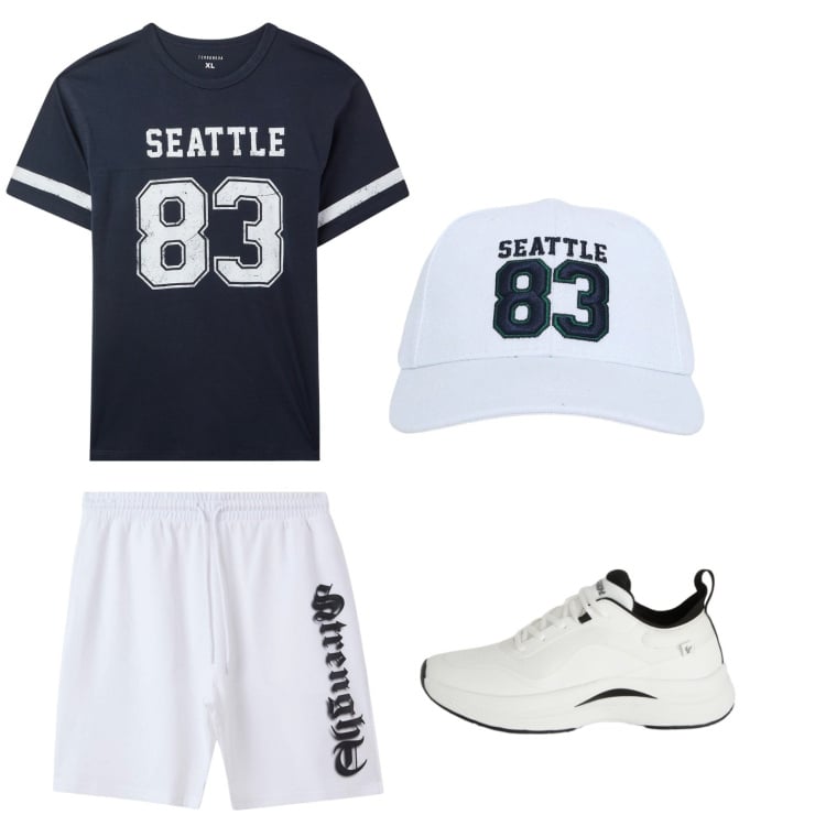 Outfit uomo - Total look #2441905. Stile Casual per Sport. Abbinamento con cappelli, t-shirt, bermuda, sneakers.