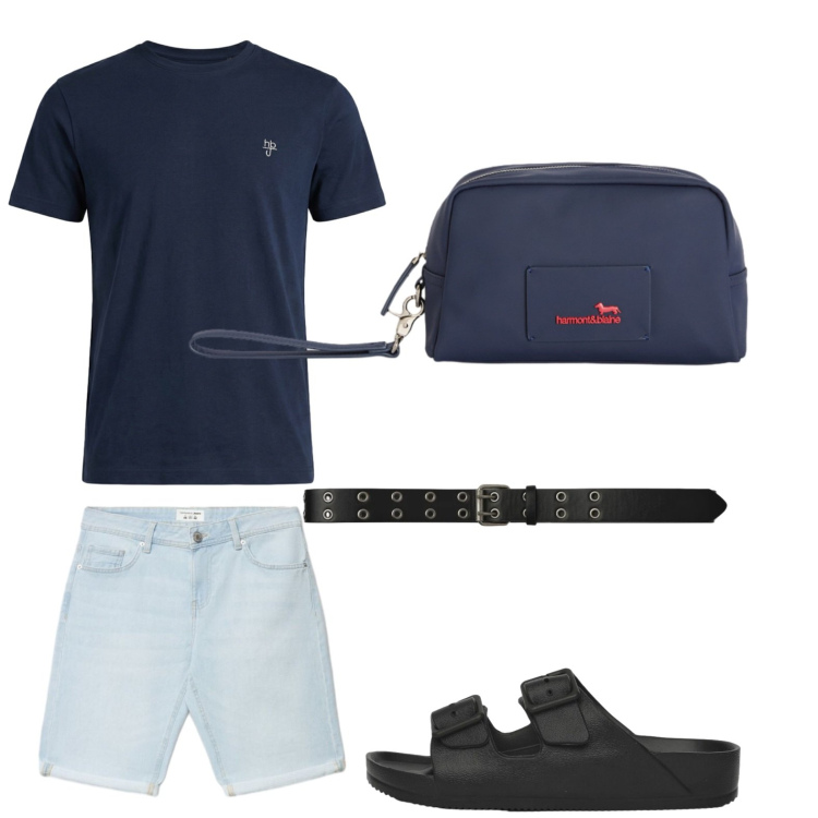 Outfit uomo - Total look #2441907. Stile Casual per Tutti i giorni. Abbinamento con borse sportive, t-shirt, cinture, sandali, shorts.