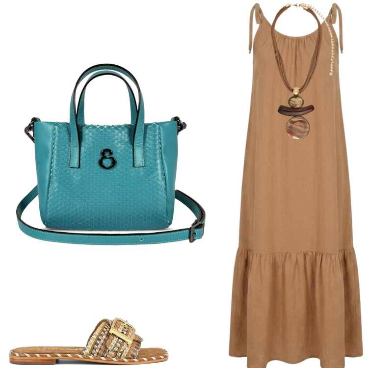 Outfit donna - Basic ed elegante. Stile Basic per Tutti i giorni. Abbinamento con borse a mano, ciondoli, vestiti, ciabatte.